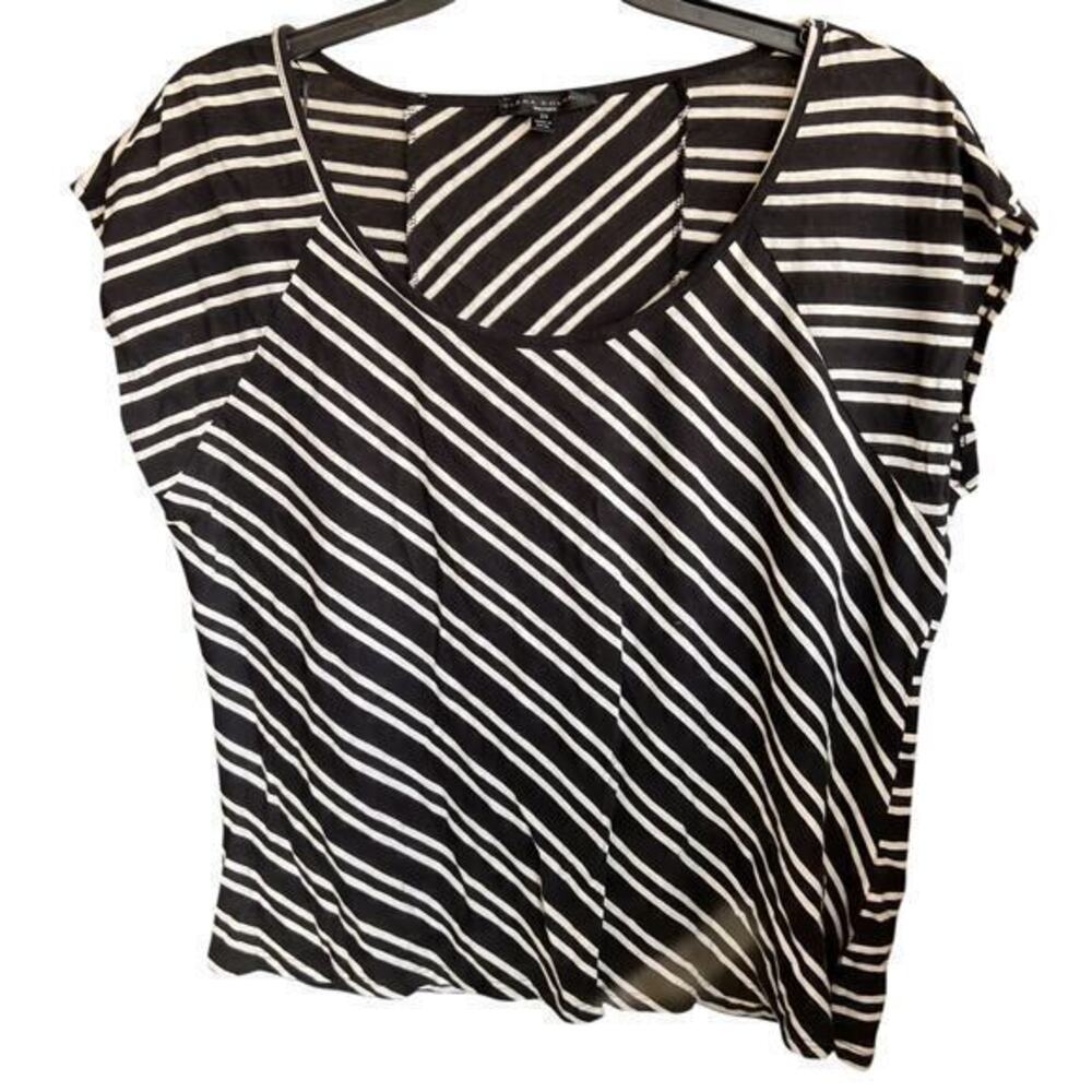 ELANA SOLANO black geometric stripe dolman short sleeve scoop top NWOT Sz 2X XXL